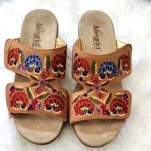 Alegria Lin Floral Embroidered Leather Sandals Sz. 41